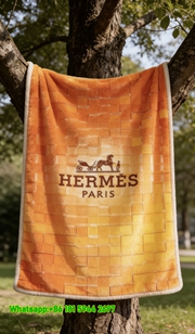 Luxury Hermès Orange Tile Texture Flannel Sofa Throw Blanket IMG_4918